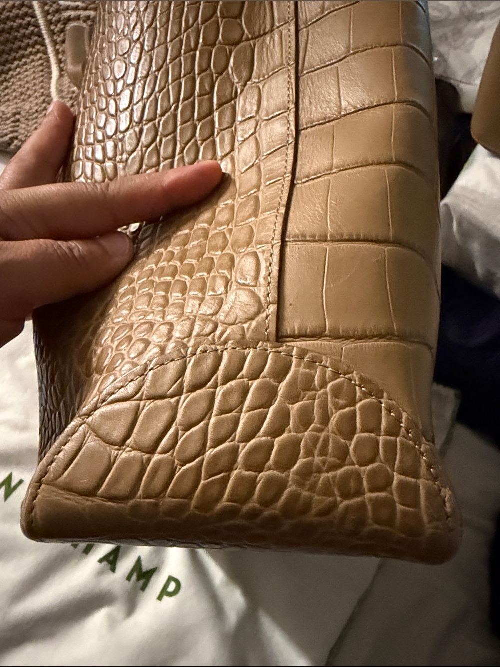 Longchamp Croc-Embossed Tan Leather Top-Handle Tote 175 price!! - Picture 3 of 6